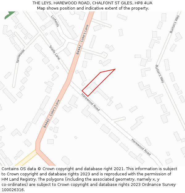 THE LEYS, HAREWOOD ROAD, CHALFONT ST GILES, HP8 4UA: Location map and indicative extent of plot