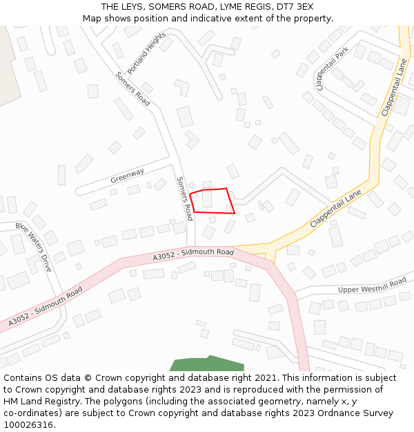 THE LEYS, SOMERS ROAD, LYME REGIS, DT7 3EX: Location map and indicative extent of plot