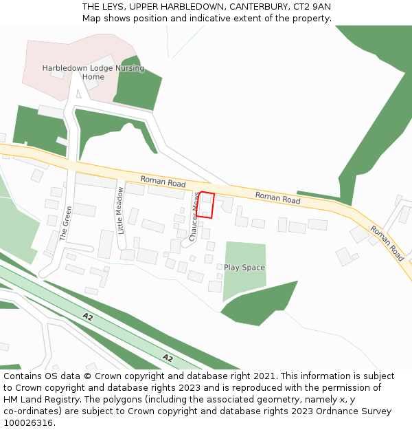 THE LEYS, UPPER HARBLEDOWN, CANTERBURY, CT2 9AN: Location map and indicative extent of plot