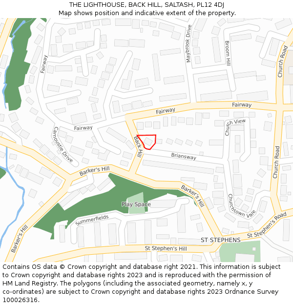 THE LIGHTHOUSE, BACK HILL, SALTASH, PL12 4DJ: Location map and indicative extent of plot