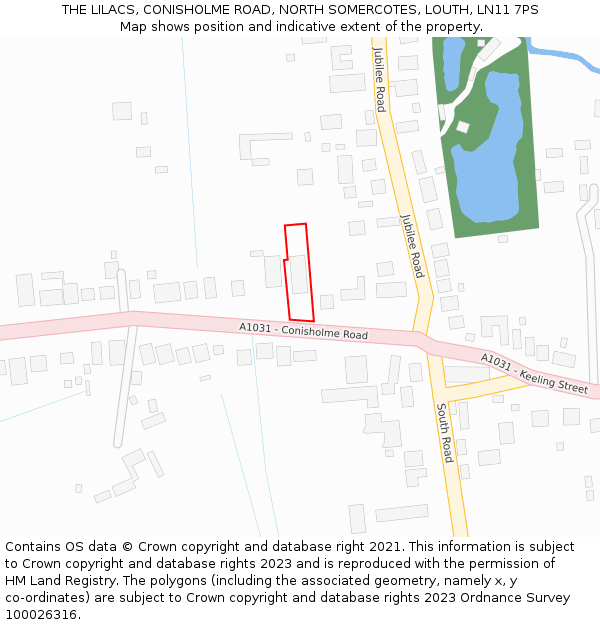 THE LILACS, CONISHOLME ROAD, NORTH SOMERCOTES, LOUTH, LN11 7PS: Location map and indicative extent of plot