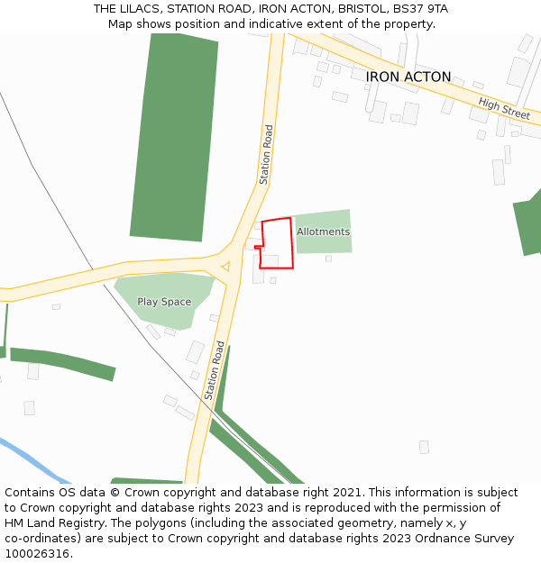 THE LILACS, STATION ROAD, IRON ACTON, BRISTOL, BS37 9TA: Location map and indicative extent of plot