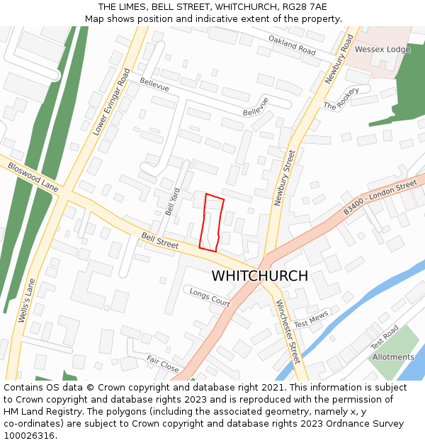 THE LIMES, BELL STREET, WHITCHURCH, RG28 7AE: Location map and indicative extent of plot