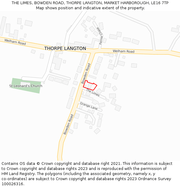 THE LIMES, BOWDEN ROAD, THORPE LANGTON, MARKET HARBOROUGH, LE16 7TP: Location map and indicative extent of plot