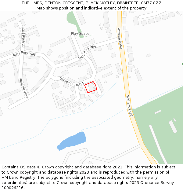 THE LIMES, DENTON CRESCENT, BLACK NOTLEY, BRAINTREE, CM77 8ZZ: Location map and indicative extent of plot