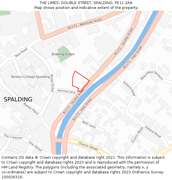 THE LIMES, DOUBLE STREET, SPALDING, PE11 2AA: Location map and indicative extent of plot