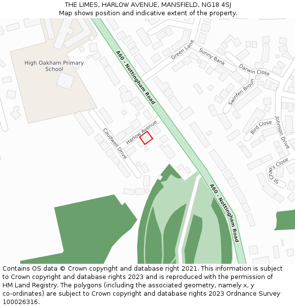 THE LIMES, HARLOW AVENUE, MANSFIELD, NG18 4SJ: Location map and indicative extent of plot