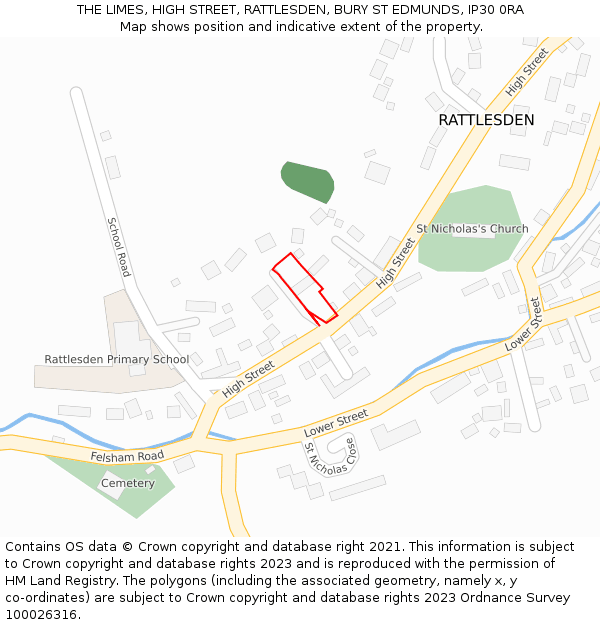 THE LIMES, HIGH STREET, RATTLESDEN, BURY ST EDMUNDS, IP30 0RA: Location map and indicative extent of plot