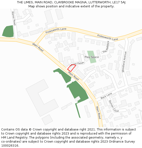 THE LIMES, MAIN ROAD, CLAYBROOKE MAGNA, LUTTERWORTH, LE17 5AJ: Location map and indicative extent of plot
