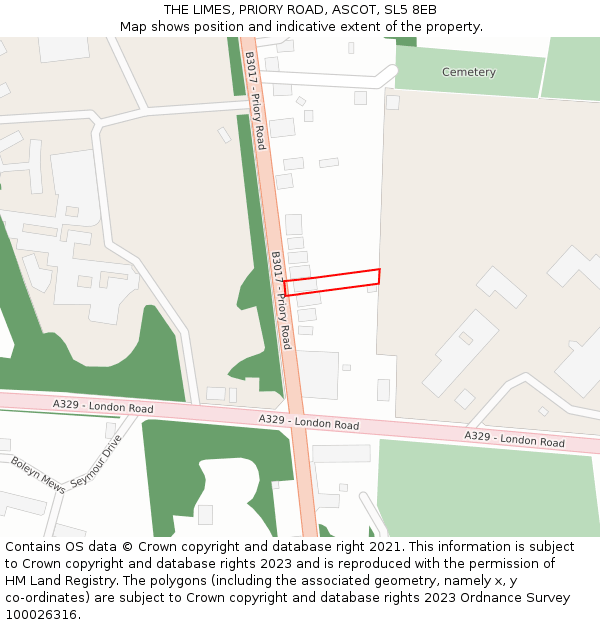 THE LIMES, PRIORY ROAD, ASCOT, SL5 8EB: Location map and indicative extent of plot