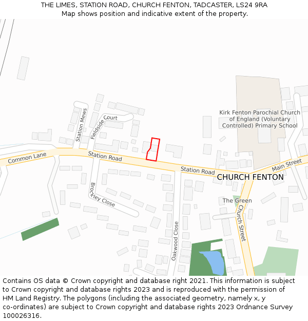 THE LIMES, STATION ROAD, CHURCH FENTON, TADCASTER, LS24 9RA: Location map and indicative extent of plot