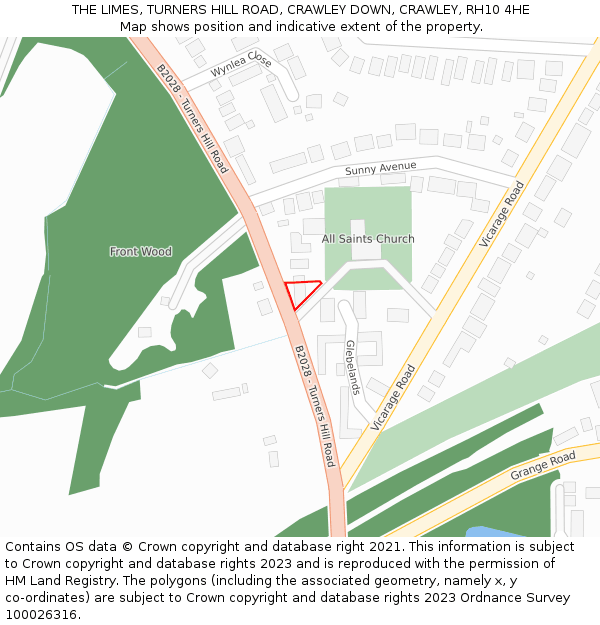 THE LIMES, TURNERS HILL ROAD, CRAWLEY DOWN, CRAWLEY, RH10 4HE: Location map and indicative extent of plot