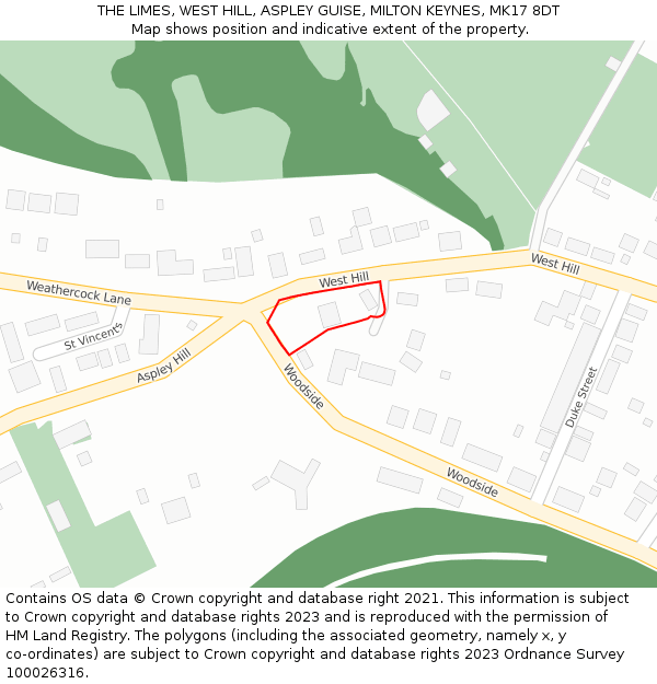 THE LIMES, WEST HILL, ASPLEY GUISE, MILTON KEYNES, MK17 8DT: Location map and indicative extent of plot