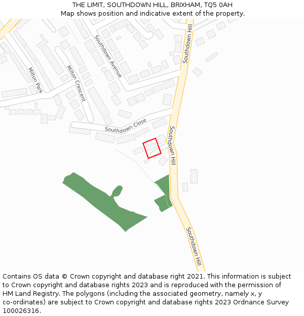 THE LIMIT, SOUTHDOWN HILL, BRIXHAM, TQ5 0AH: Location map and indicative extent of plot