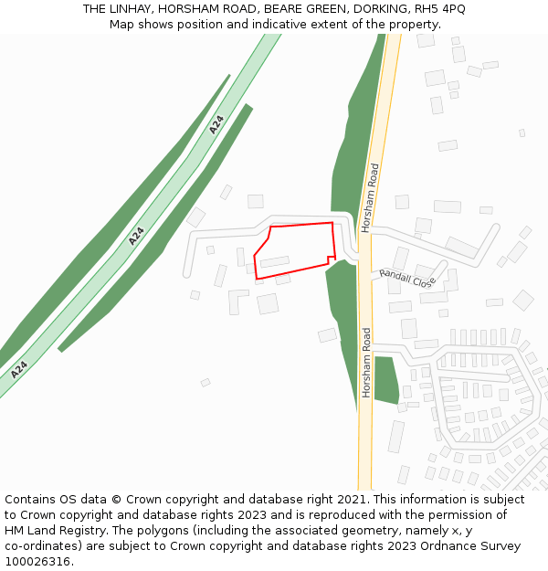 THE LINHAY, HORSHAM ROAD, BEARE GREEN, DORKING, RH5 4PQ: Location map and indicative extent of plot