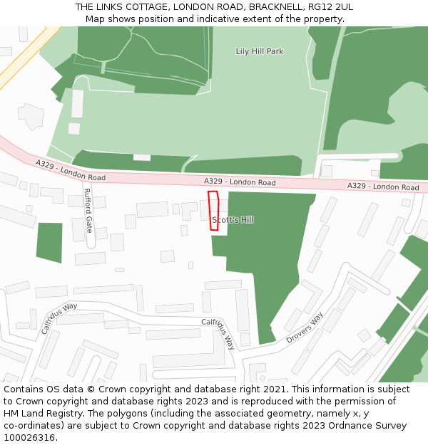 THE LINKS COTTAGE, LONDON ROAD, BRACKNELL, RG12 2UL: Location map and indicative extent of plot