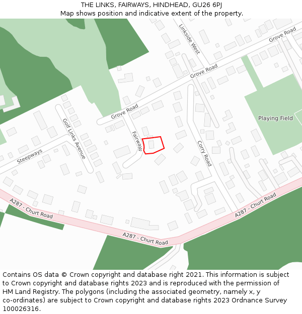 THE LINKS, FAIRWAYS, HINDHEAD, GU26 6PJ: Location map and indicative extent of plot