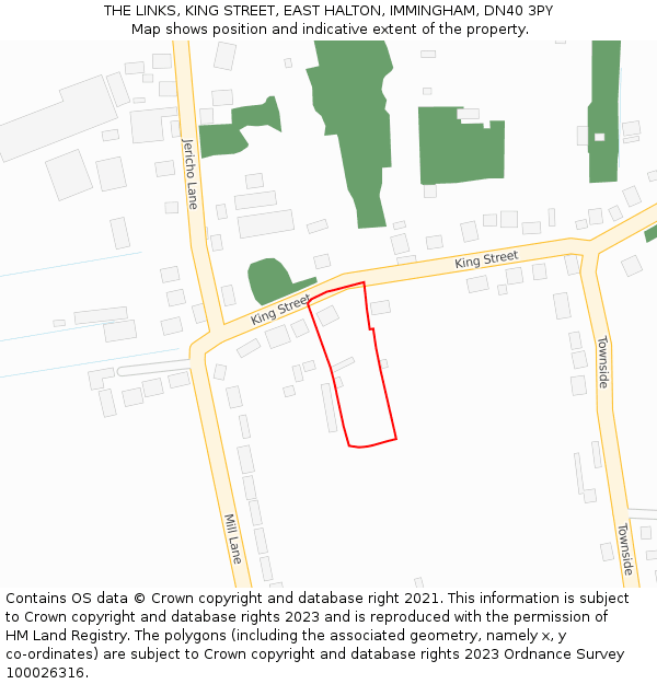 THE LINKS, KING STREET, EAST HALTON, IMMINGHAM, DN40 3PY: Location map and indicative extent of plot
