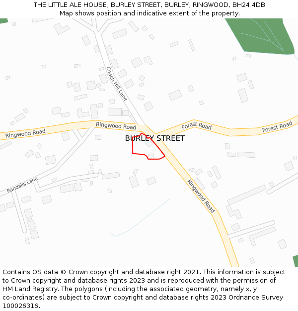 THE LITTLE ALE HOUSE, BURLEY STREET, BURLEY, RINGWOOD, BH24 4DB: Location map and indicative extent of plot