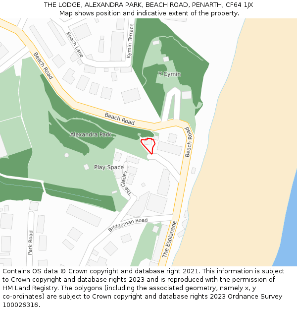 THE LODGE, ALEXANDRA PARK, BEACH ROAD, PENARTH, CF64 1JX: Location map and indicative extent of plot