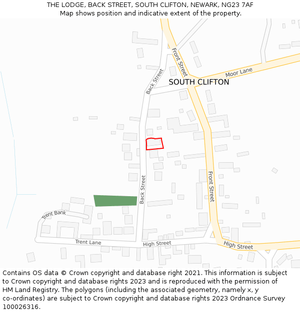 THE LODGE, BACK STREET, SOUTH CLIFTON, NEWARK, NG23 7AF: Location map and indicative extent of plot