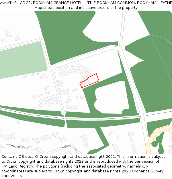 THE LODGE, BOOKHAM GRANGE HOTEL, LITTLE BOOKHAM COMMON, BOOKHAM, LEATHERHEAD, KT23 3HS: Location map and indicative extent of plot