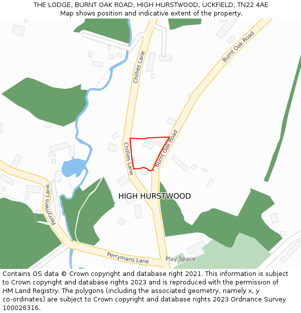 THE LODGE, BURNT OAK ROAD, HIGH HURSTWOOD, UCKFIELD, TN22 4AE: Location map and indicative extent of plot