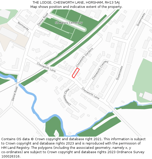 THE LODGE, CHESWORTH LANE, HORSHAM, RH13 5AJ: Location map and indicative extent of plot