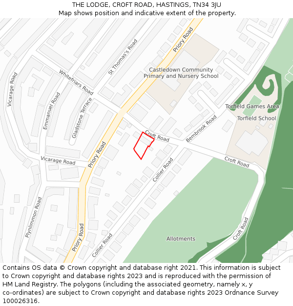 THE LODGE, CROFT ROAD, HASTINGS, TN34 3JU: Location map and indicative extent of plot