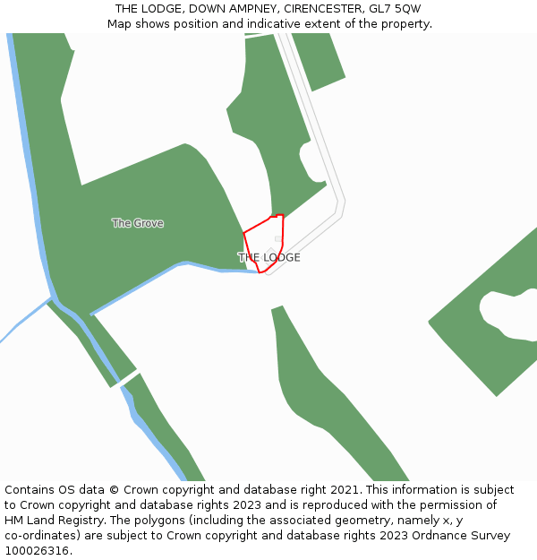 THE LODGE, DOWN AMPNEY, CIRENCESTER, GL7 5QW: Location map and indicative extent of plot