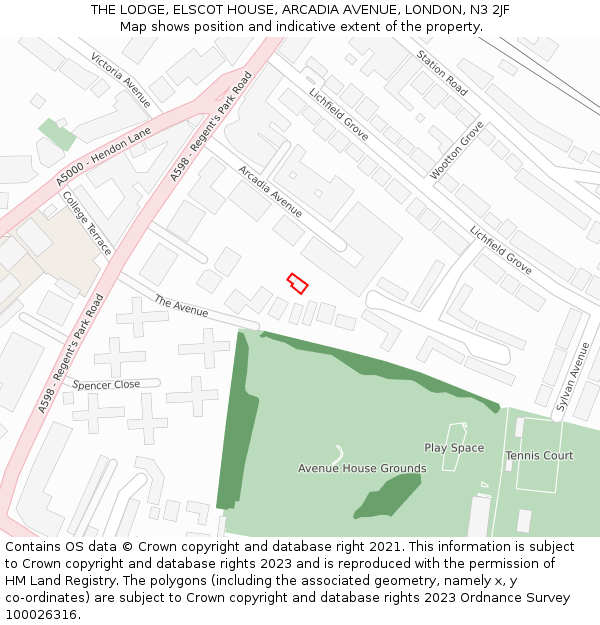 THE LODGE, ELSCOT HOUSE, ARCADIA AVENUE, LONDON, N3 2JF: Location map and indicative extent of plot