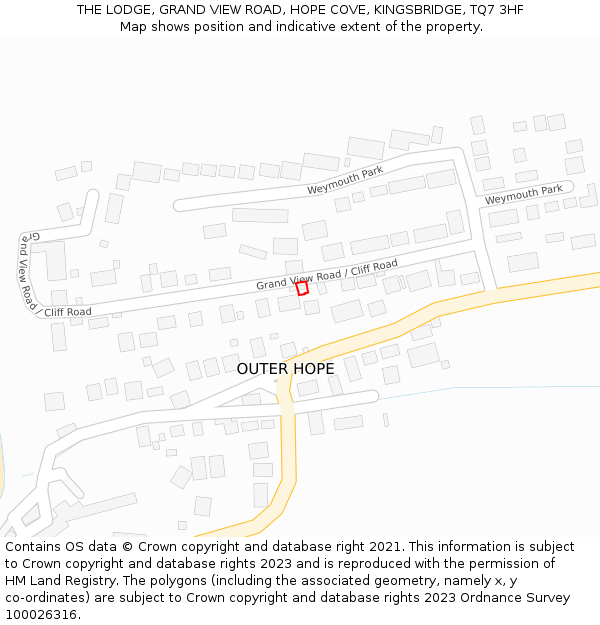 THE LODGE, GRAND VIEW ROAD, HOPE COVE, KINGSBRIDGE, TQ7 3HF: Location map and indicative extent of plot