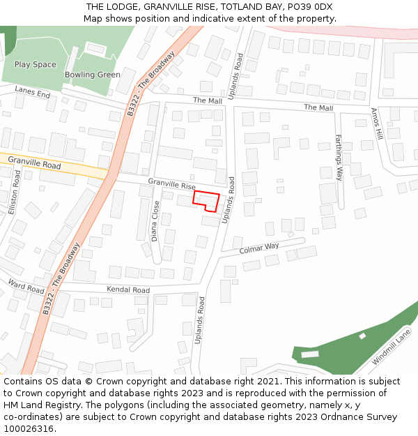 THE LODGE, GRANVILLE RISE, TOTLAND BAY, PO39 0DX: Location map and indicative extent of plot