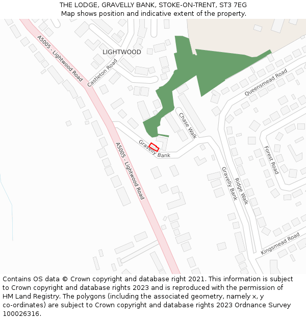THE LODGE, GRAVELLY BANK, STOKE-ON-TRENT, ST3 7EG: Location map and indicative extent of plot