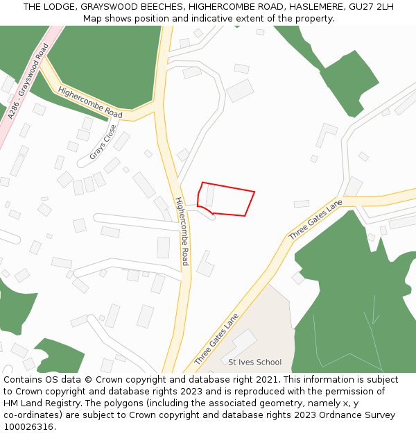 THE LODGE, GRAYSWOOD BEECHES, HIGHERCOMBE ROAD, HASLEMERE, GU27 2LH: Location map and indicative extent of plot