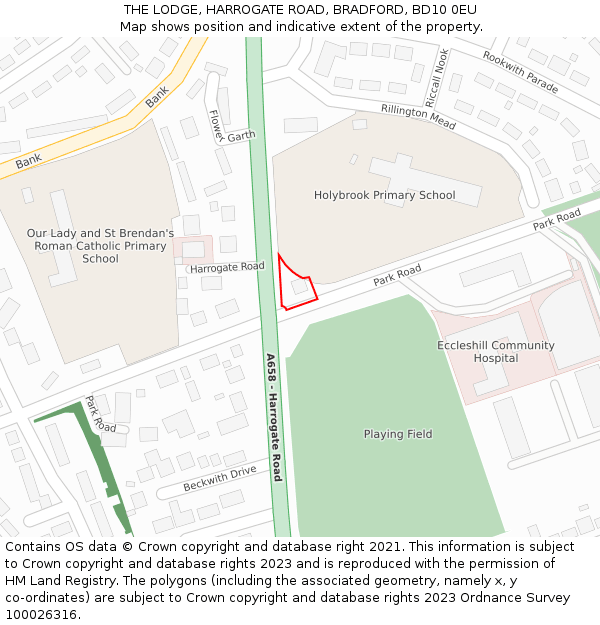 THE LODGE, HARROGATE ROAD, BRADFORD, BD10 0EU: Location map and indicative extent of plot