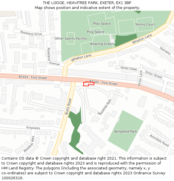 THE LODGE, HEAVITREE PARK, EXETER, EX1 3BP: Location map and indicative extent of plot