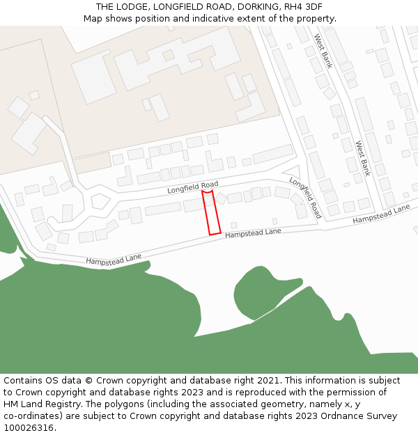 THE LODGE, LONGFIELD ROAD, DORKING, RH4 3DF: Location map and indicative extent of plot