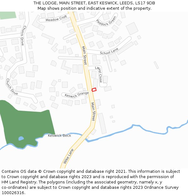 THE LODGE, MAIN STREET, EAST KESWICK, LEEDS, LS17 9DB: Location map and indicative extent of plot