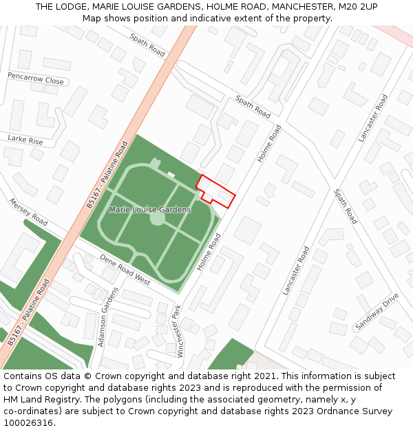 THE LODGE, MARIE LOUISE GARDENS, HOLME ROAD, MANCHESTER, M20 2UP: Location map and indicative extent of plot