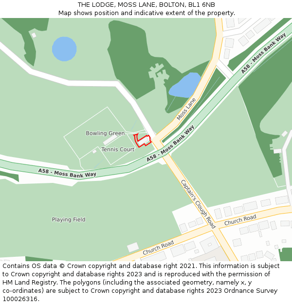 THE LODGE, MOSS LANE, BOLTON, BL1 6NB: Location map and indicative extent of plot