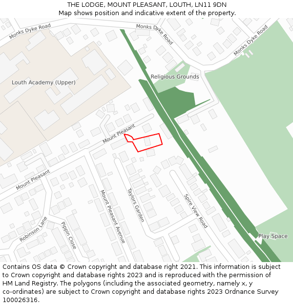 THE LODGE, MOUNT PLEASANT, LOUTH, LN11 9DN: Location map and indicative extent of plot
