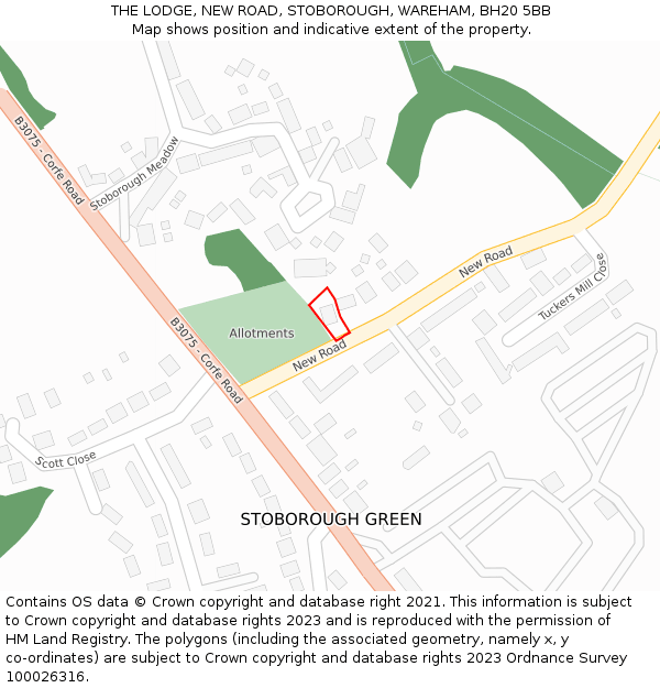 THE LODGE, NEW ROAD, STOBOROUGH, WAREHAM, BH20 5BB: Location map and indicative extent of plot