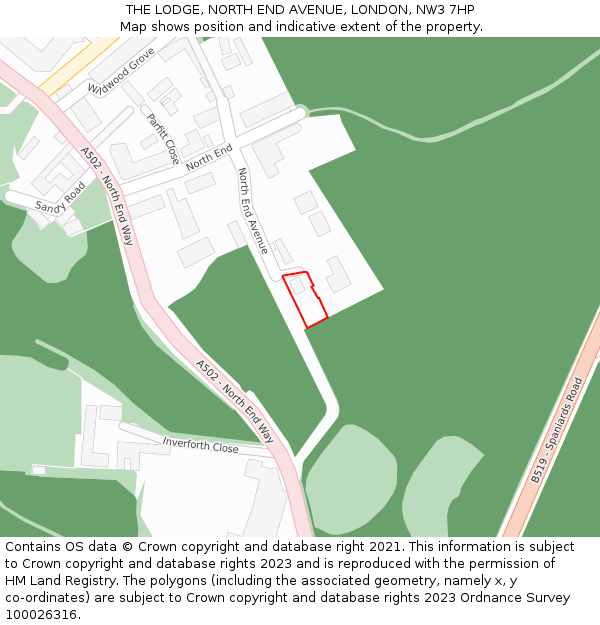 THE LODGE, NORTH END AVENUE, LONDON, NW3 7HP: Location map and indicative extent of plot