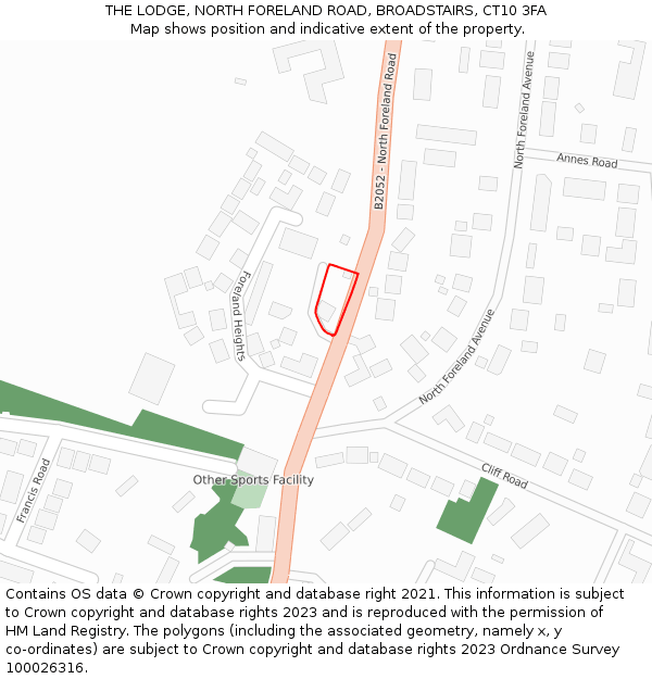 THE LODGE, NORTH FORELAND ROAD, BROADSTAIRS, CT10 3FA: Location map and indicative extent of plot