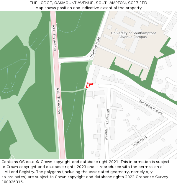THE LODGE, OAKMOUNT AVENUE, SOUTHAMPTON, SO17 1ED: Location map and indicative extent of plot