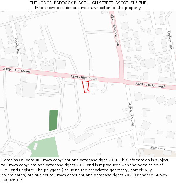 THE LODGE, PADDOCK PLACE, HIGH STREET, ASCOT, SL5 7HB: Location map and indicative extent of plot