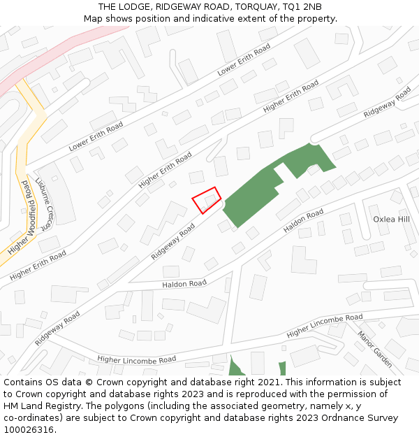 THE LODGE, RIDGEWAY ROAD, TORQUAY, TQ1 2NB: Location map and indicative extent of plot