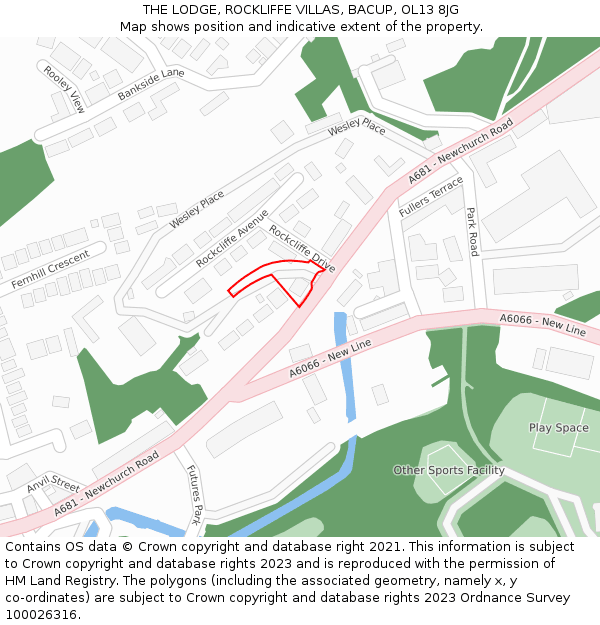 THE LODGE, ROCKLIFFE VILLAS, BACUP, OL13 8JG: Location map and indicative extent of plot