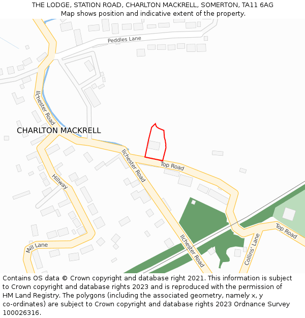 THE LODGE, STATION ROAD, CHARLTON MACKRELL, SOMERTON, TA11 6AG: Location map and indicative extent of plot
